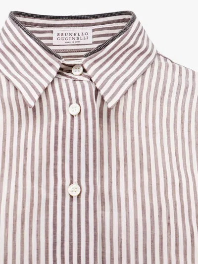 Brunello Cucinelli Striped Linen And Silk Shirt In Multicolor