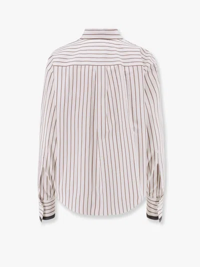 Brunello Cucinelli Striped Cotton Shirt With Monili Detail In Multicolor