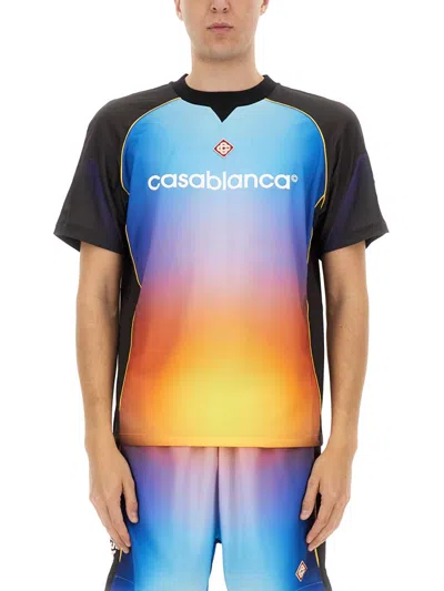 Casablanca Mesh Gradient Football T-shirt With Contrast Piping In Multicolor