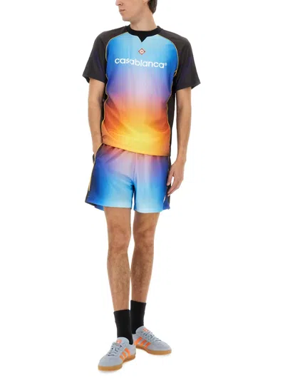 Casablanca Mesh Gradient Football T-shirt With Contrast Piping In Multicolor