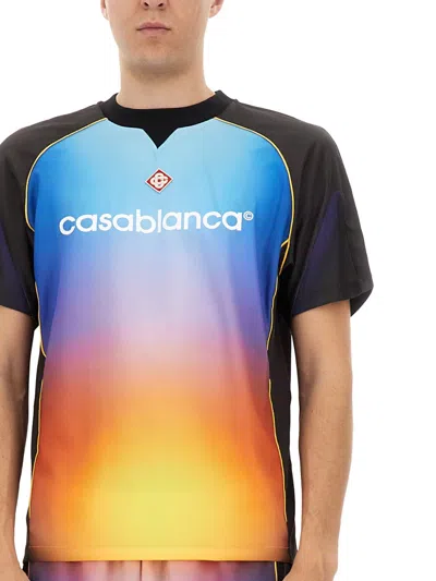 Casablanca Mesh Gradient Football T-shirt With Contrast Piping In Multicolor