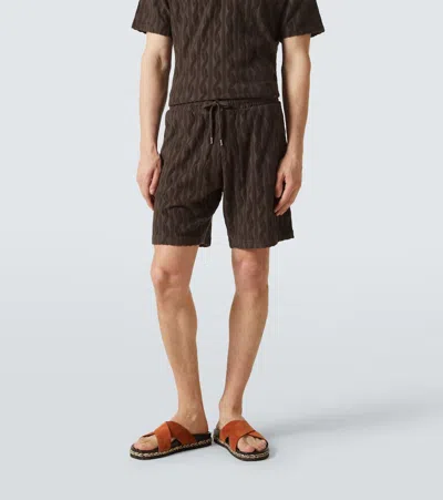 Frescobol Carioca Augusto Terry Cotton Shorts In Brown Mt