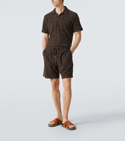 Frescobol Carioca Augusto Terry Cotton Shorts In Brown Mt
