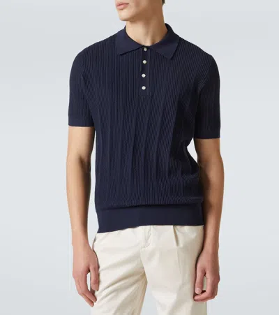 Brunello Cucinelli Ribbed-knit Cotton Polo Sweater In Blue