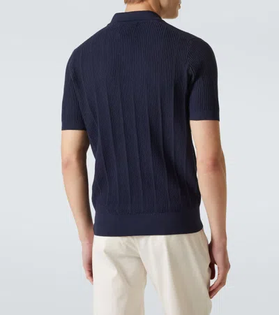 Brunello Cucinelli Ribbed-knit Cotton Polo Sweater In Blue