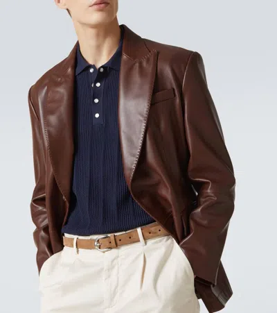 Brunello Cucinelli Ribbed-knit Cotton Polo Sweater In Blue