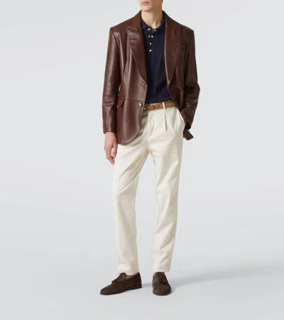 Brunello Cucinelli Ribbed-knit Cotton Polo Sweater In Blue