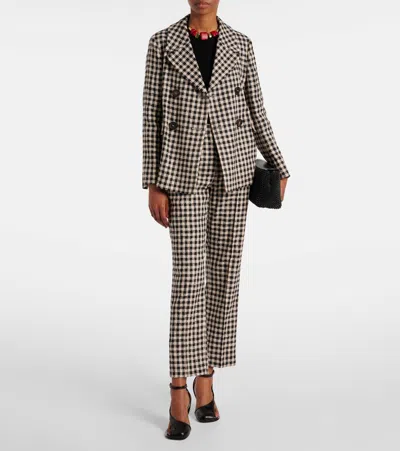 S Max Mara Daisy Gingham Cropped Straight Pants In Beige