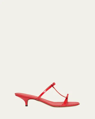 Ferragamo Abili Patent T-strap Slide Sandals In Flame Red