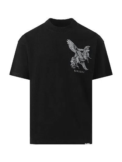 Represent Elegance Unicorn Black Crewneck T-shirt With Logo Print On The Front And Maxi Print On The Rear In C In Jet Black