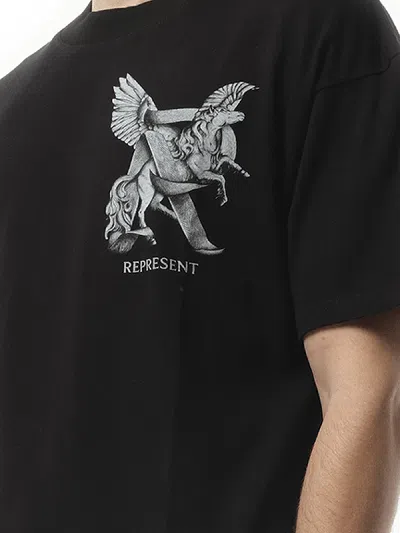 Represent Elegance Unicorn Black Crewneck T-shirt With Logo Print On The Front And Maxi Print On The Rear In C In Jet Black