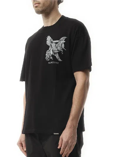 Represent Elegance Unicorn Black Crewneck T-shirt With Logo Print On The Front And Maxi Print On The Rear In C In Jet Black