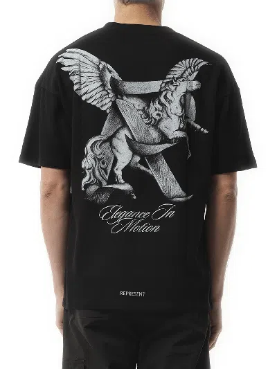 Represent Elegance Unicorn Black Crewneck T-shirt With Logo Print On The Front And Maxi Print On The Rear In C In Jet Black