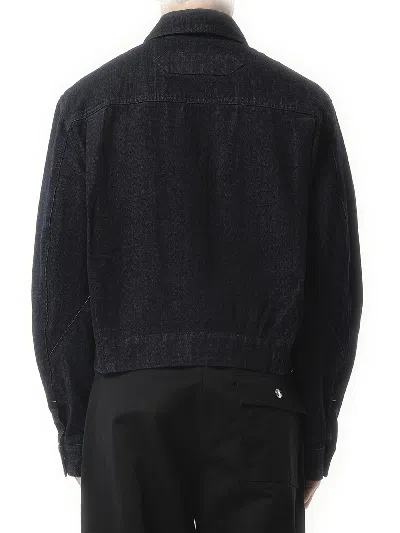 Jacquemus Dark Indigo Denim Jacket With Front Zipper And Logo In Blue