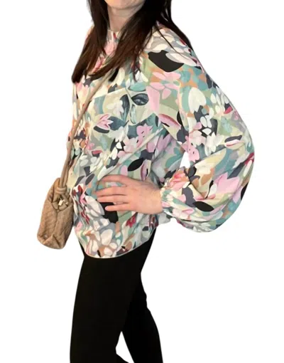 Pretty Bash Mock Neck Blouse In Multi In Multi