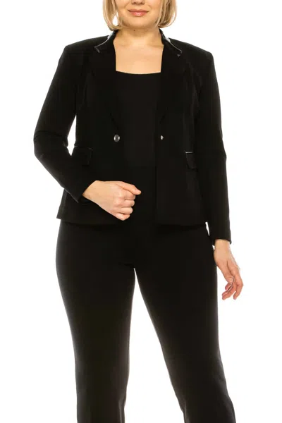 Peter Nygard Collared Single Button Trim Blazer In Black In Black