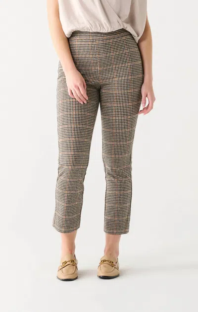 Dex Pull On Straight Knit Pant In Brown Houndstooth In Multi