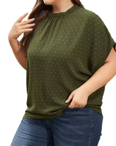 Pretty Bash Swiss Dot Mock Neck Top In Moss Green In Multi