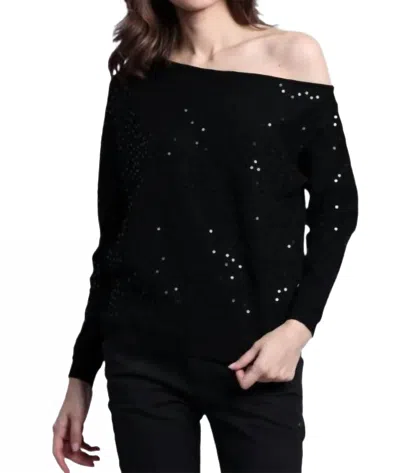 Minnie Rose Plus Size Viscose Sequin Off-the-shoulder Sweater In Black