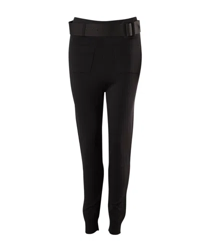 Self-portrait Self Portrait Knitted Jogger With Large Belt In Black Viscose In Black