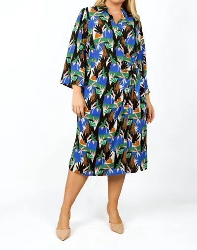 Donna Morgan Safari Windows Dress - Plus In Soft White/jungle Blue In Multi