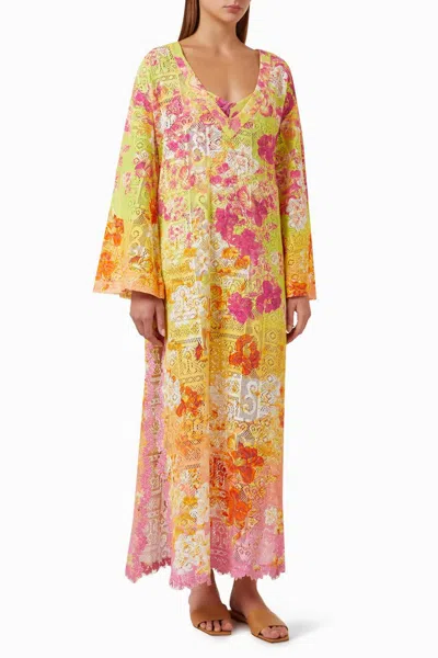 Hemant & Nandita Auril Geometrical Net Coverup In Yellow In Yellow