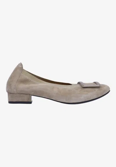 L'amour Des Pieds Floella Buckle Pump In Dark Taupe Kid Suede In Multi