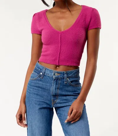 Free People Keep Me Warm Crop Sweater Top In Fuchsia Festival In Multi