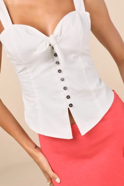 Lulus Earlene White Tie-front Button-up Tank Top In White