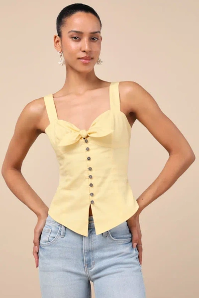 Lulus Earlene Light Yellow Tie-front Button-up Tank Top In Light Yellow