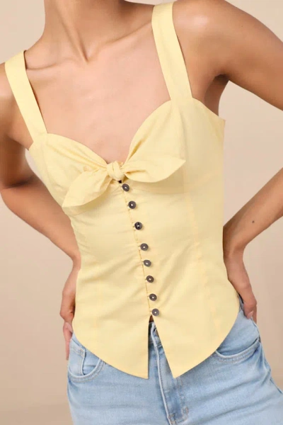Lulus Earlene Light Yellow Tie-front Button-up Tank Top In Light Yellow