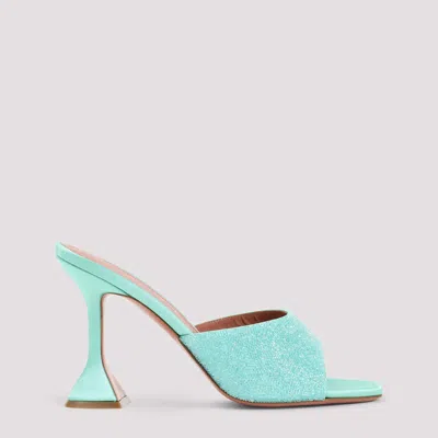 Amina Muaddi Satin Open-toe Sandals With Crystal Embellishments In Blue