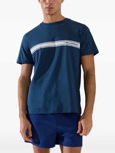 Karl Lagerfeld Blue Crewneck Striped Logo T-shirt
