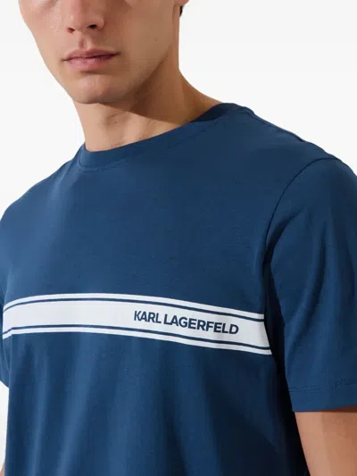 Karl Lagerfeld Blue Crewneck Striped Logo T-shirt