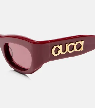 Gucci Logo Rectangular Sunglasses In Burgundy