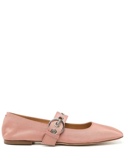 Aeyde Uma Eyelet Grosgrain Coral Ballet Flats In Pink