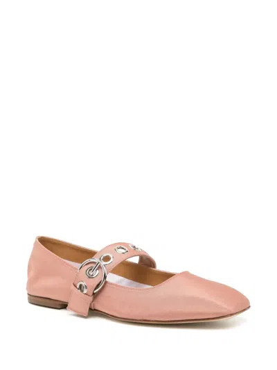 Aeyde Uma Eyelet Grosgrain Coral Ballet Flats In Pink