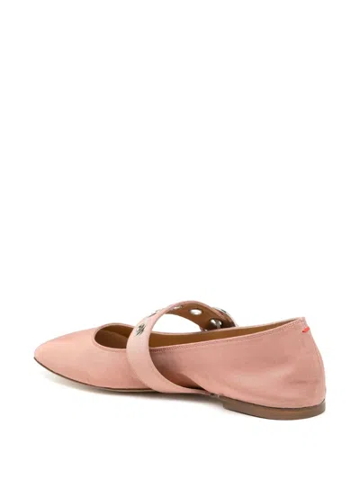 Aeyde Uma Eyelet Grosgrain Coral Ballet Flats In Pink