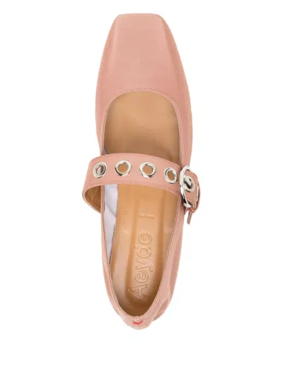 Aeyde Uma Eyelet Grosgrain Coral Ballet Flats In Pink