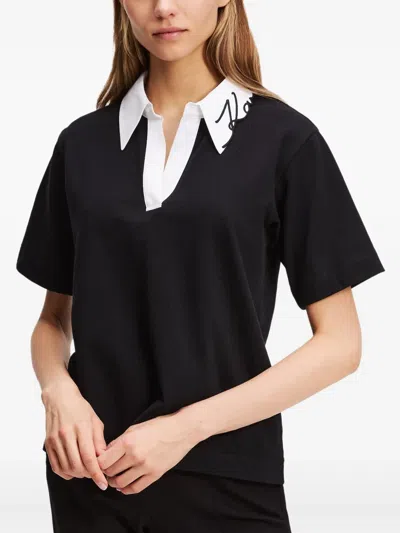 Karl Lagerfeld Logo-print Organic-cotton Polo Shirt In Black