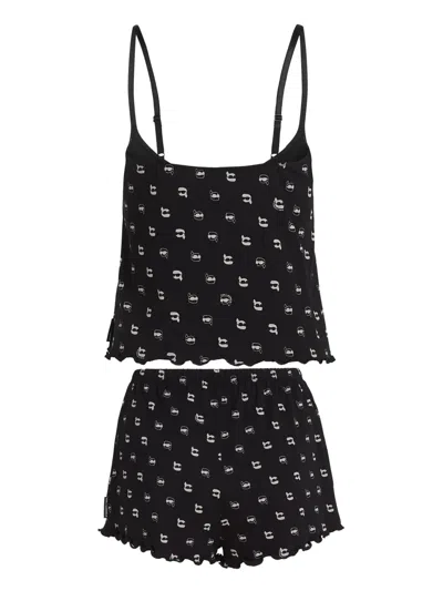Karl Lagerfeld Ikon All-over-print Pajama Set In Black