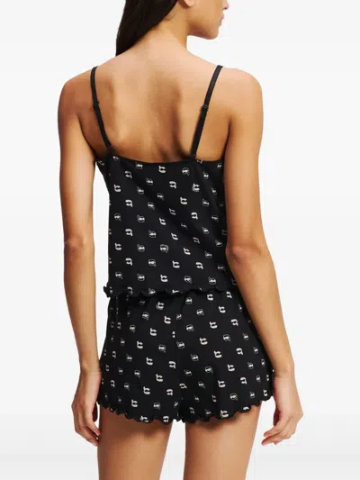 Karl Lagerfeld Ikon All-over-print Pajama Set In Black