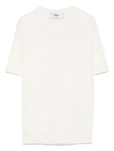 Fendi Ff Cotton And Viscose Short Sleeved Jumper In White