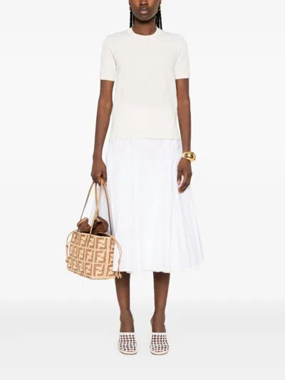 Fendi Ff Cotton And Viscose Short Sleeved Jumper In White