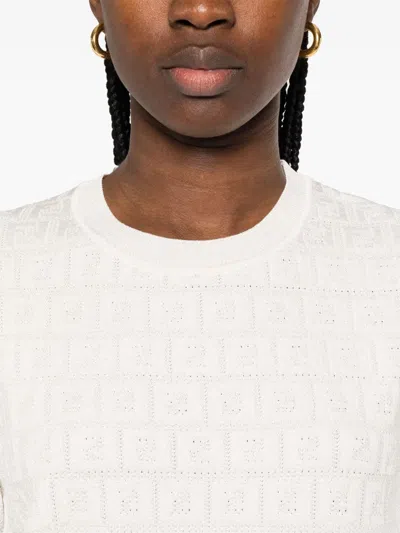Fendi Ff Cotton And Viscose Short Sleeved Jumper In White