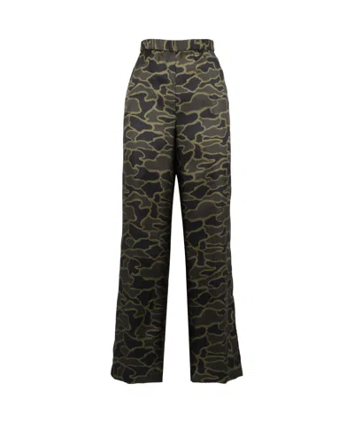 Aspesi Silk Trousers With Camouflage Print And Wide Leg In Black