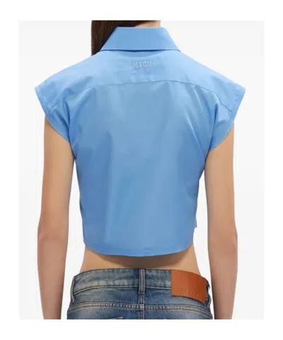 Msgm Cropped Shirt With Classic Collar In Blue