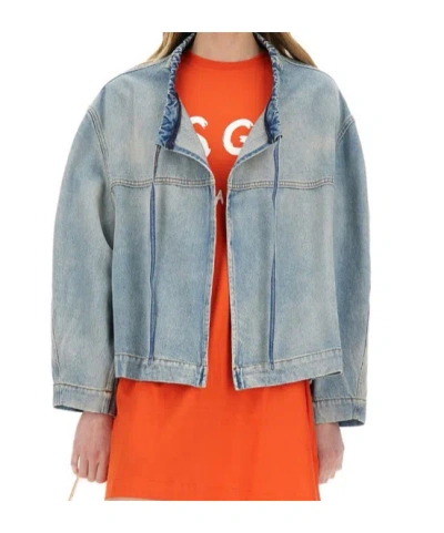 Msgm Oversized Denim Jacket Drawstring Detail In Gray