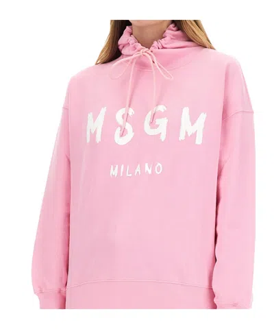 Msgm Hooded Sweatshirt With Drawstring And Ribbed Finish In Pink