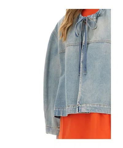 Msgm Oversized Denim Jacket Drawstring Detail In Gray